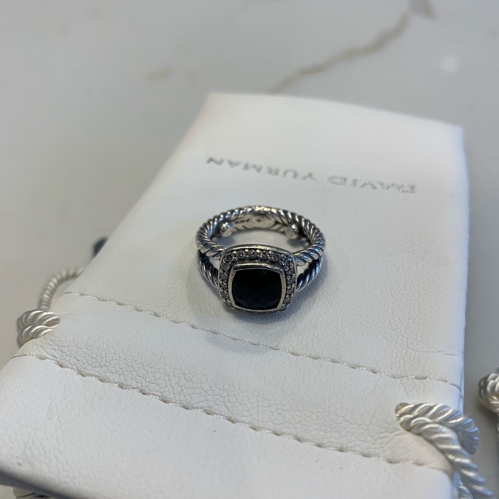 David Yurman Petite Onyx Gemstone and Diamond Ring